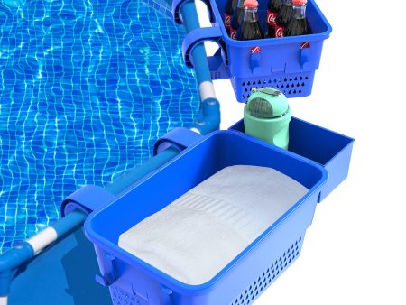 2pk Blue Poolside Storage Baskets w  Cup Holders for Above Ground Pools For Cheap