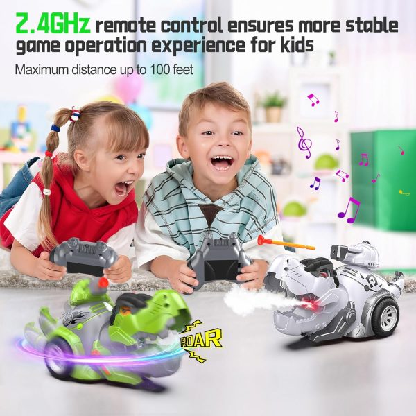 White Dinosaur Remote Control Car with Programmable Actions & Rechargeable Battery for Kids Cheap