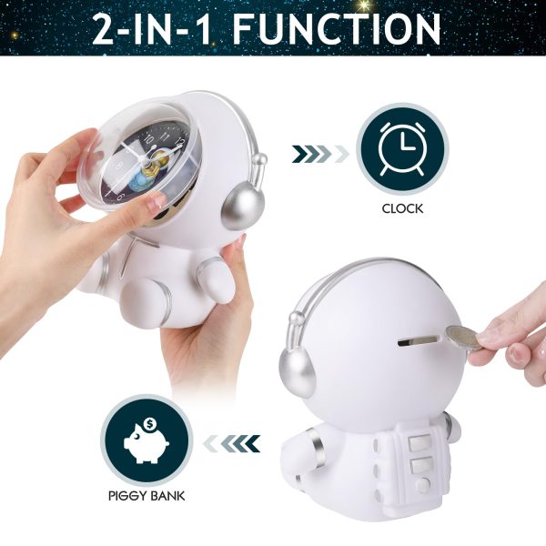 White Astronaut Kid s Unbreakable Money Piggy Bank w  Clock Online Sale