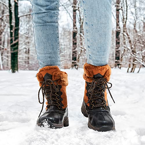 CAMEL CROWN Women Snow Boots Winter Waterproof - Mid-Calf Boots Insulated Lace Up Boots Duck Fur Lined Winter Shoes Online Hot Sale