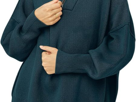 Large Deep Blue Oversized Long Sleeve Sweater for Women - Stylish & Comfortable Hot on Sale