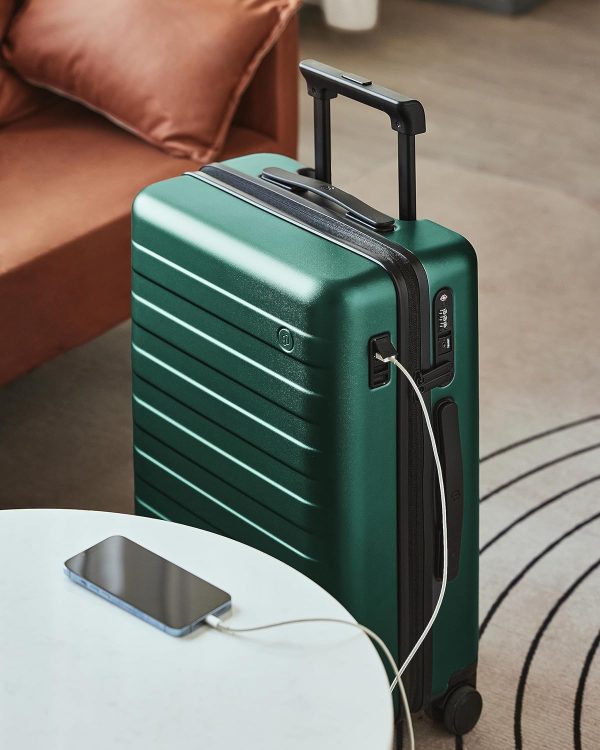 65L Emerald Green Rhine Pro Plus Checked Luggage with USB Port and Spinner Wheels Online now