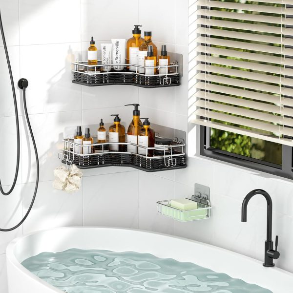 3-Pack Corner Shower Shelves - Rustproof Stainless Steel & Weave Rattan, Large Capacity, No Drill Caddy for Home Decor Online now