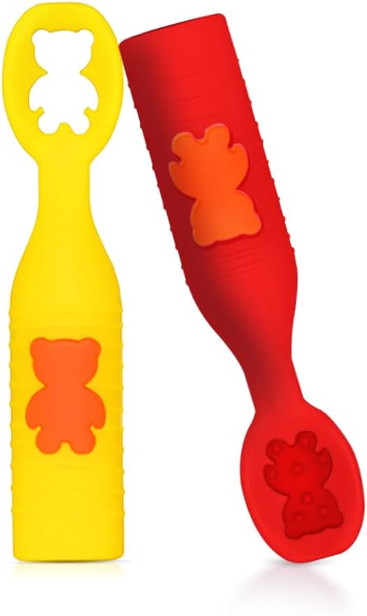 Silicone Baby Spoons Set for Ages 6-24 Months, Red and Yellow - Self-Feeding and Teething Aid For Discount