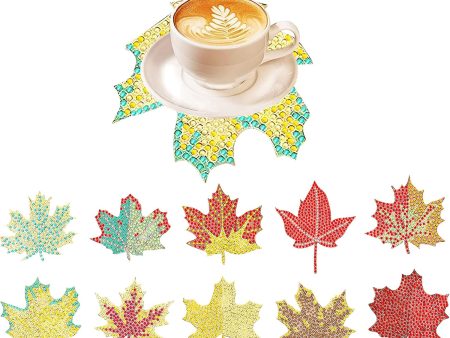 10pcs Maple Leaf DIY Diamond Painting Coaster Kit with Holder Hot on Sale