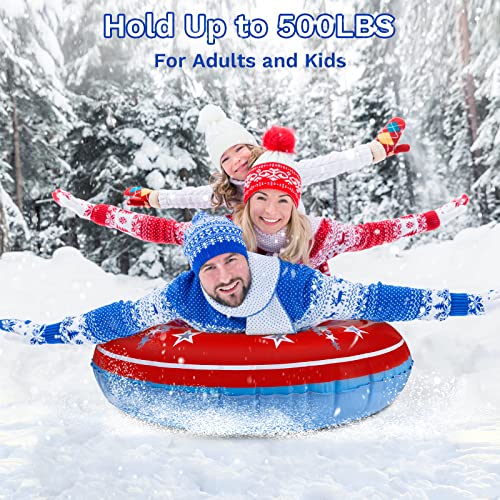 COMMOUDS Snow Tube, 47 Inch Large Inflatable Snow Sled with Handles, Double-Layer Thickened Heavy Duty Snow Sledding Tube for Kids Adults Winter Outdoor Snow Activity Skiing Sledding Discount