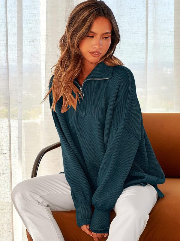 Large Deep Blue Oversized Long Sleeve Sweater for Women - Stylish & Comfortable Hot on Sale