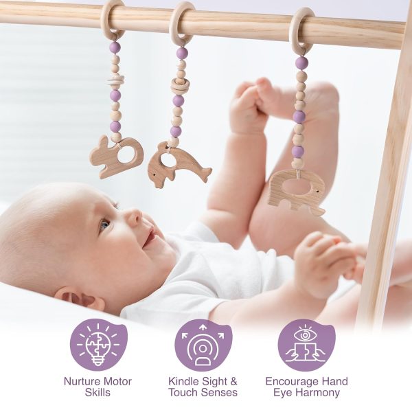 Wooden Baby Play Gym with 3 Hanging Toys & Changing Basket – Easy to Assemble on Sale