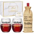 Engagement & Wedding Gift Set: Wine Glasses & Bag for Couples, Bride, and Groom For Cheap