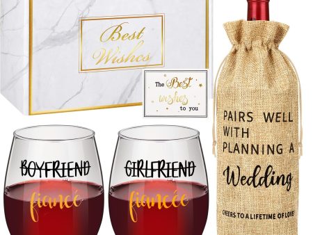 Engagement & Wedding Gift Set: Wine Glasses & Bag for Couples, Bride, and Groom For Cheap