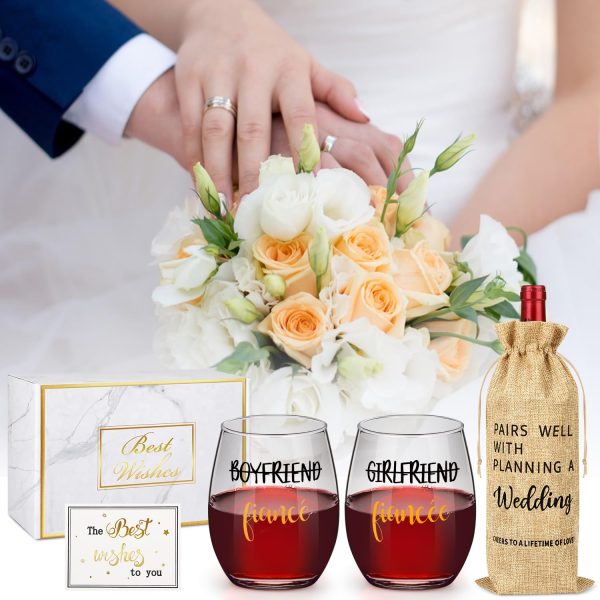 Engagement & Wedding Gift Set: Wine Glasses & Bag for Couples, Bride, and Groom For Cheap