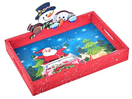 Red Christmas Serving Tray - Decorative Wooden Tray for Coffee Table, Ottoman, Breakfast, Drinks, Liquor - 13.3  x 9.25  with Festive Design Fashion