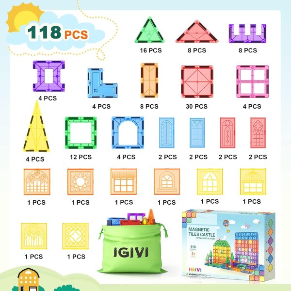 Magnetic Building Tiles Set: 118-Piece STEM Construction Toys for Kids 3-8 Years - Educational Learning Blocks for Creative Development For Cheap