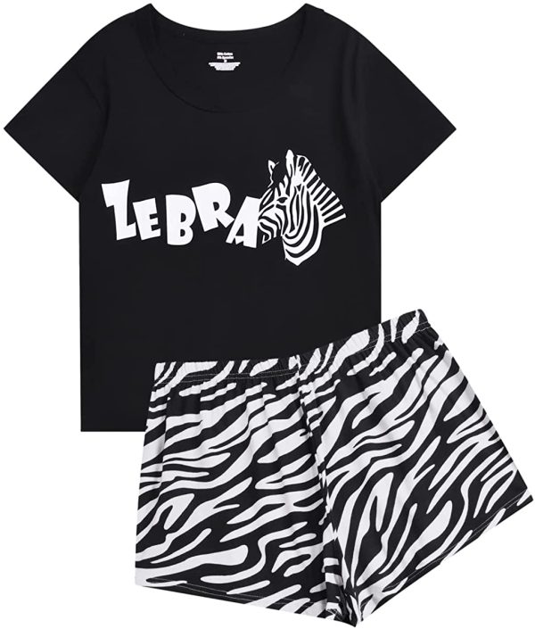 Size XS Zebra T-Shirt & Shorts Pajamas Set Online Sale