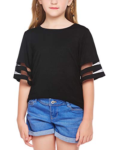 Girls Size 5 Short Sleeve T-Shirts Flare Tunic Summer Tops, Trendy Casual Black Blouse Perfect for All Seasons Discount