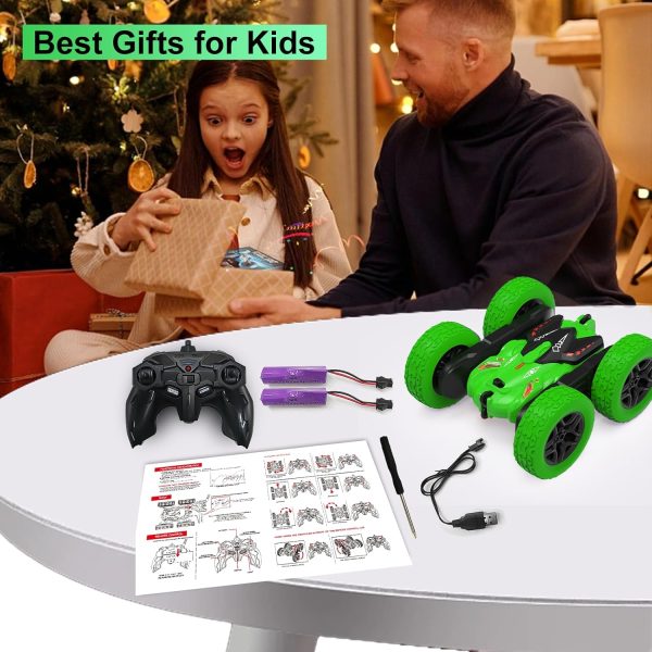 Green Stunt Car for Kids - 360° Flipping, LED, 4WD Remote Control Car for Boys & Girls For Cheap