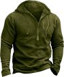 Army Green Tactical Fleece Jacket XL for Men | Outdoor Half Zip Hooded Pullover Fashion