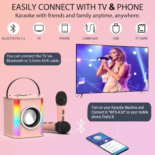 Pink Portable Bluetooth Karaoke Machine with Dynamic Lights & Dual Wireless Mics - Ideal for Home Parties Online Sale