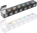 Pill Organizer for Weekly Medication Management, Spacious & Portable, 7-Day Capacity, 2-Pack - Black & White Sale