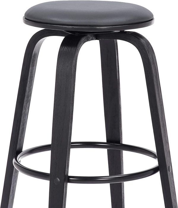 Sleek 30  Bar Height Swivel Stool in Grey Faux Leather & Black Wood - Mid-Century Modern, Backless Design with 360-Degree Swivel Online Hot Sale