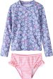 Toddler Girls 2-Piece Long Sleeve Rashguard Swimsuit Set, Light Purple & Pink Floral Stripe - Size 3T Sale