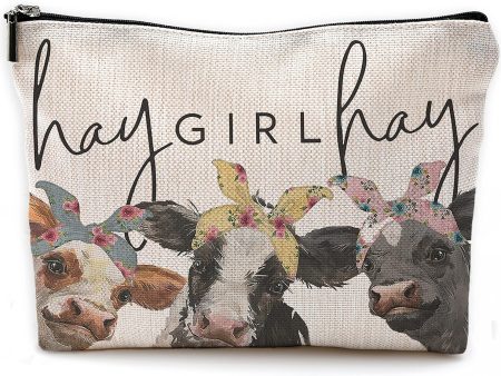 Premium Linen Cosmetic Bag for Women, Ideal for Travel & Daily Use, Colorful Cow Print on Sale