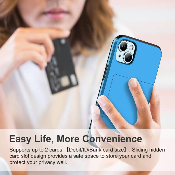 iPhone 15 Case: 4-in-1 Protective Hybrid with Card Holder, Screen Protector & Camera Cover (Light Blue) Online now