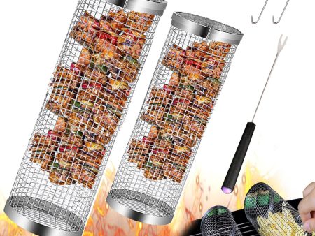 Rolling Grilling Baskets: Ultimate Round BBQ Grill Accessories for Perfect Outdoor Cooking - Stainless Steel Mesh Design for Veggies, Meat, Seafood, and More Fashion