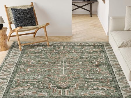 Green 8 x10  Washable Area Rug: Durable & Stain Resistant for Homes on Sale