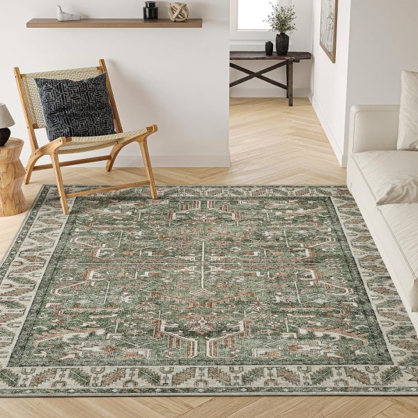 Green 8 x10  Washable Area Rug: Durable & Stain Resistant for Homes on Sale