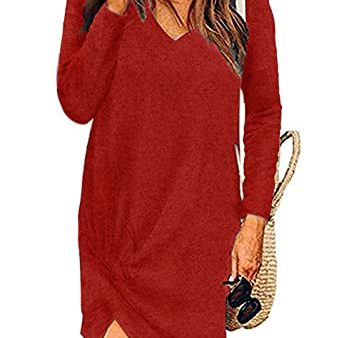 Alaster Women’s Casual Tunic V Neck Sweater Dress Long Sleeve Pullover Red Sweater Dress with Pockets for Women Online