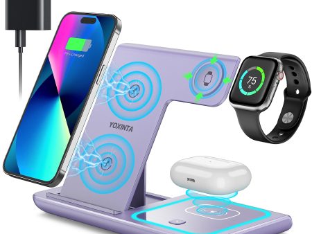 3-in-1 Wireless Charging Station for iPhone, Apple Watch & Airpods (Purple) Fashion