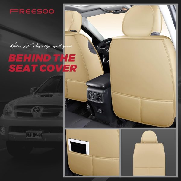 Full Set Beige Leather Car Seat Covers, Breathable and Universal Fit for Sedan, SUV, Coupe - With Lumbar Support Online Sale