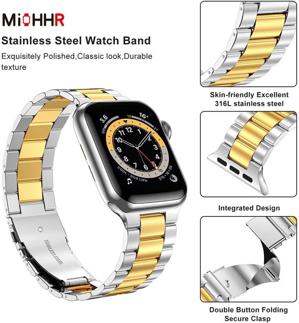 Silver Gold Solid Stainless Steel Metal Apple Watch Band 38mm 40mm 41mm Online Sale