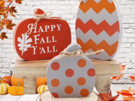 3pcs Wooden Pumpkin  Happy Fall Y all  Signs Decorations For Discount