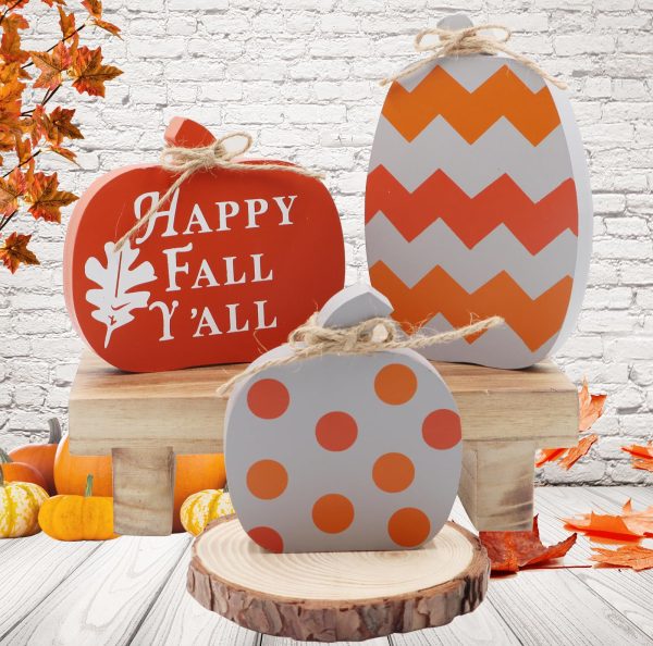 3pcs Wooden Pumpkin  Happy Fall Y all  Signs Decorations For Discount