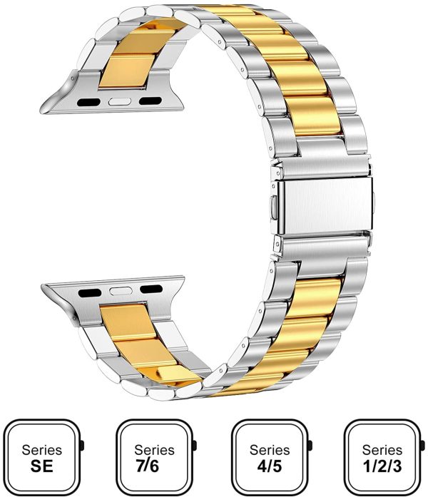 Silver Gold Solid Stainless Steel Metal Apple Watch Band 38mm 40mm 41mm Online Sale