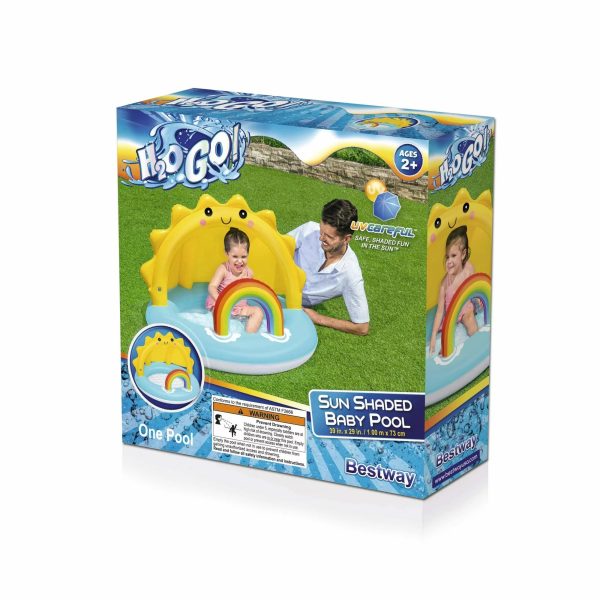 Explore Outdoor Fun with Sun Shaded Round Inflatable Baby Pool, 39  x 29 , UV Careful™ Protection for Ages 2+ For Sale