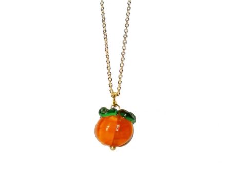 Dainty Persimmon Fruit Necklace and Earrings, Glazed Glass Gift for Women Supply