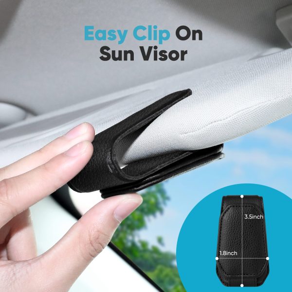 Sunglasses Holder for Car Sun Visor - Magnetic Leather Clip, 2 Pack Black Online now