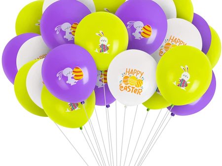 30pcs 12  Happy Easter Latex Balloons (10 Purple 10 Green 10 White) Online now