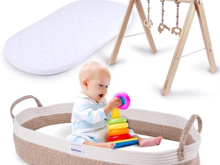 Wooden Baby Play Gym with 3 Hanging Toys & Changing Basket – Easy to Assemble on Sale