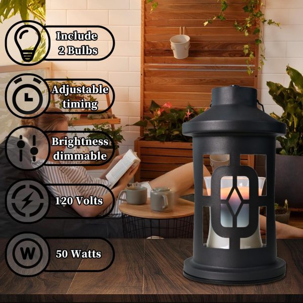 Vintage Black Time Square Candle Warmer Lamp for Jar Candles with Timer - Metal Lantern Style For Discount