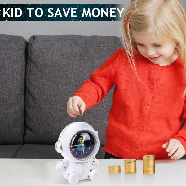 White Astronaut Kid s Unbreakable Money Piggy Bank w  Clock Online Sale