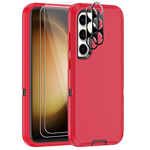 KECAI for Samsung Galaxy S23 Plus Case with 2X Screen Protector+ 2X Camera Lens Protector,Heavy Duty Drop Shock Dust Proof 3-Layers Military Rugged Protection Bumper Cover for Galaxy S23 Plus (Red) For Sale