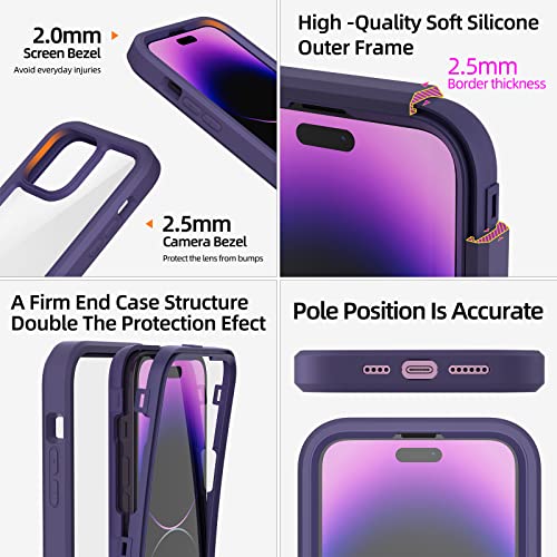 WXR Compatible with iPhone 14 Pro Max Case 6.7 Inch, Clear Hard PC Back TPU Inner Frame and Soft Silicone Bumper, [Military Grade Protection] Heavy Duty Case for iPhone 14 Pro Max. (Dark Purple) Sale