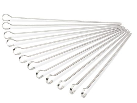 12 Stainless Steel Shish Kabob Skewers 14.5  - Durable, Flat & Wide BBQ Accessories with Ring-Tip Handle for Even, Quick Cooking | Ideal for Meat, Vegetables & More For Sale