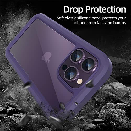 WXR Compatible with iPhone 14 Pro Max Case 6.7 Inch, Clear Hard PC Back TPU Inner Frame and Soft Silicone Bumper, [Military Grade Protection] Heavy Duty Case for iPhone 14 Pro Max. (Dark Purple) Sale