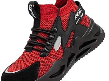 DEBONSAPT Steel Toe Shoes for Men Women Lightweight Safety Breathable Work Shoes Slip-Resistant Sneakers Reflective Indestructible Industria Construction Shoes Red 4.5 For Discount