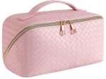 Pink Large Capacity Travel Cosmetic Bag with PU Leather - Waterproof and Portable Makeup Organizer Hot on Sale